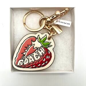COACH NWT Strawberry Bag Charm, Leather Keychain